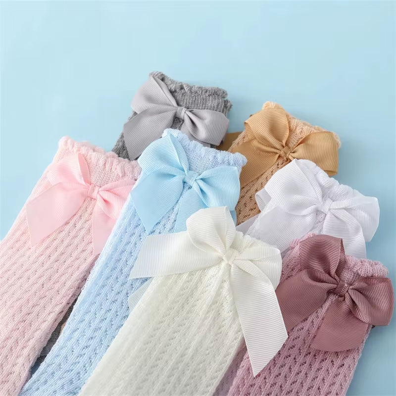 Princess Touch: Bow-Embellished Cotton Knee Socks for Baby Girls