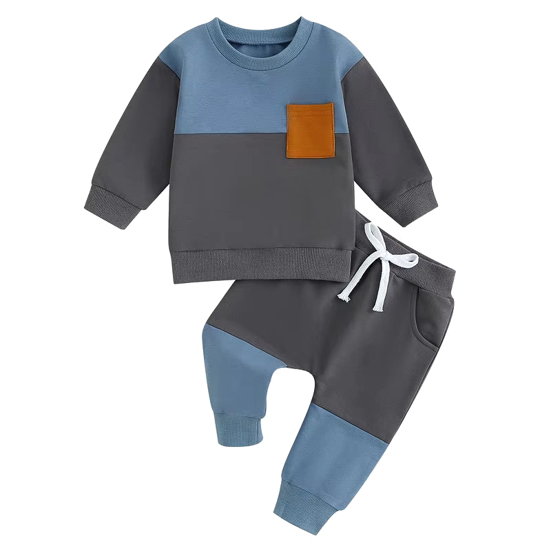 Chic Little Gentleman: Baby Boy Contrast Color Pant Set – Cozy Spring & Autumn Style